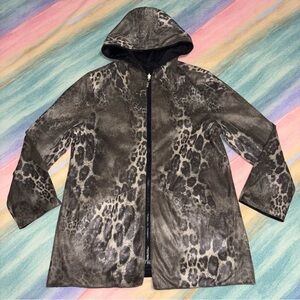 MYCRA PAC LIFE Reversible leopard print Hooded Full Zip Long Rain Coat Jacket